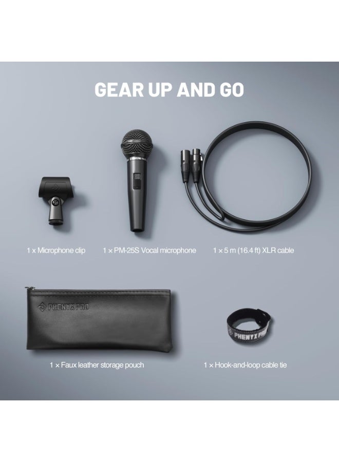 Phenyx Pro Dynamic Vocal Microphone Wired Handheld Cardioid Microphone with On Off Switch, 16.4 ft XLR Cable, Mic Clip, Storage Bag for Singing Stage Studio Karaoke PM-25S - Image 3